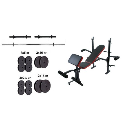 Скамья с тренажерами + набор силовой на 90 кг|Лава з тренажерами + набір силовий на 90 кг.