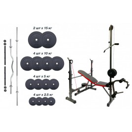 Универсальная скамья с тягой для спины и стойками + 4 грифа, 100 кг блинов RN-Sport|Універсальна лава з тягою для спини та стійк